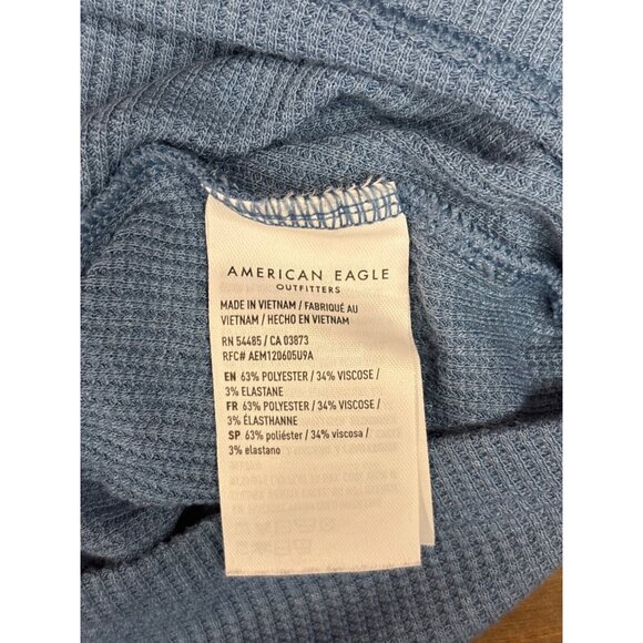 American Eagle Womens Mock Neck Long Sleeve Ribbed Top S Blue Polyester Viscose - Picture 6 of 6